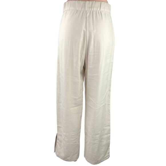 H&M Women's Linen White Business Wide Straight Leg Dress Trousers Pants Size 4 - Picture 3 of 5